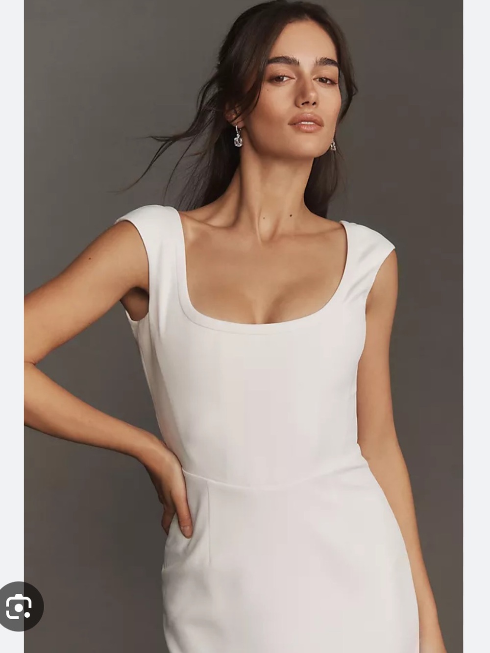 Sleek Scoop-Neck Cap-Sleeve Maxi Dress in White - Picture 2 of 6